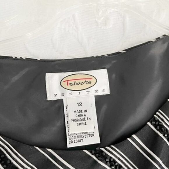 Talbots Petite Black White Stripe Beaded Top Size 12 - Picture 5 of 6